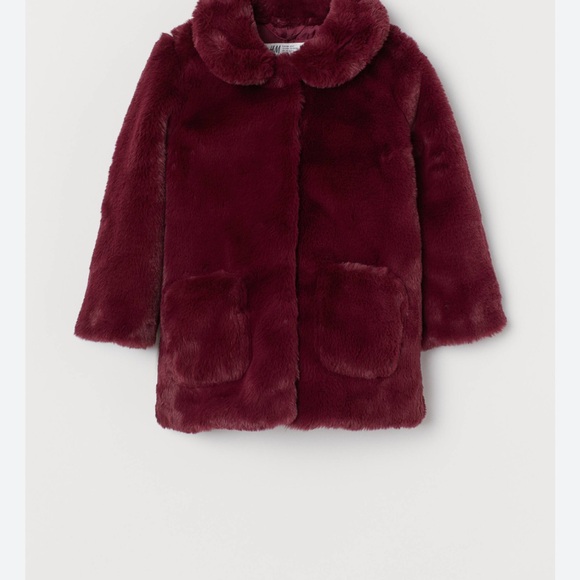 H&M Red Faux Fur Jacket Cozy Mid-Length - Picture 1 of 5